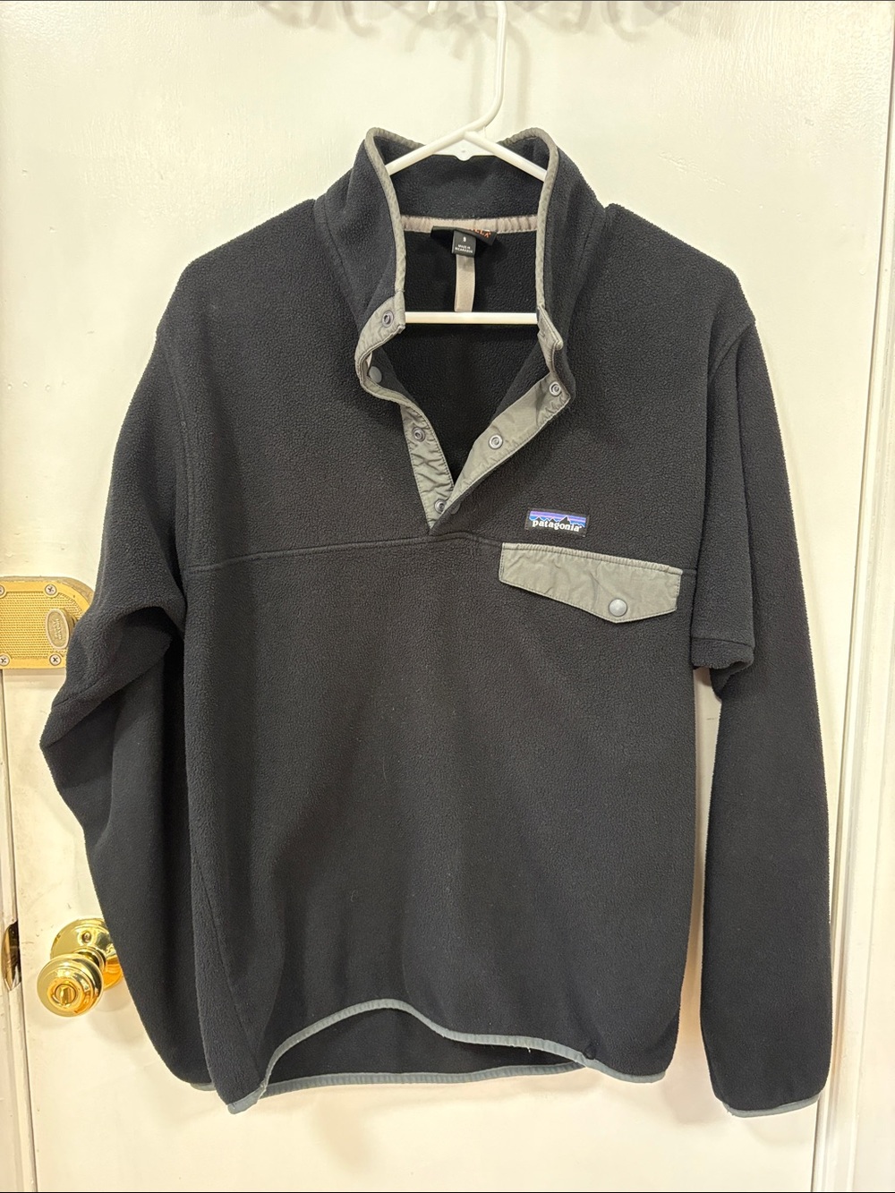 Patagonia Black Fleece Snap Pullover with Gray Trim